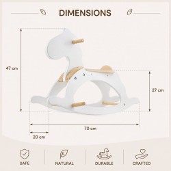 Детско Дървено Конче за Люлеене GINGER HOME, Бяло, Масивно Дърво, 70x20x47 см, Монтесори Играчка - W16D163 - view 10
                  