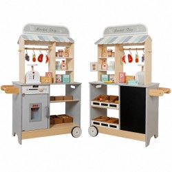 Детски Дървен Магазин GINGER HOME 2 в 1, Кухня, Щанд, Рафтове, Черна Дъска и Аксесоари, 60/73x29.5x105 см - W10A222B - view 1