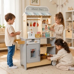 Детски Дървен Магазин GINGER HOME 2 в 1, Кухня, Щанд, Рафтове, Черна Дъска и Аксесоари, 60/73x29.5x105 см - W10A222B - view 3
                  