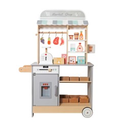 Детски Дървен Магазин GINGER HOME 2 в 1, Кухня, Щанд, Рафтове, Черна Дъска и Аксесоари, 60/73x29.5x105 см - W10A222B - view 4
                  
