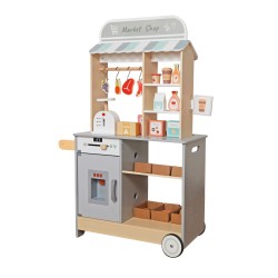 Детски Дървен Магазин GINGER HOME 2 в 1, Кухня, Щанд, Рафтове, Черна Дъска и Аксесоари, 60/73x29.5x105 см - W10A222B - view 5
                  