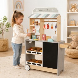Детски Дървен Магазин GINGER HOME 2 в 1, Кухня, Щанд, Рафтове, Черна Дъска и Аксесоари, 60/73x29.5x105 см - W10A222B - view 9
                  