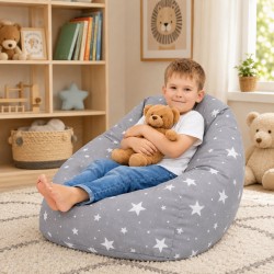 Детски Пуф Кресло GINGER HOME Little Stars, 100% Памук, Сив Барбарон Със Звезди, 55x44x55 см - JW-024-G - view 4
                  