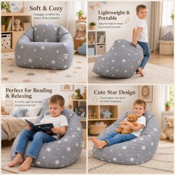 Детски Пуф Кресло GINGER HOME Little Stars, 100% Памук, Сив Барбарон Със Звезди, 55x44x55 см - JW-024-G - view 5
                  