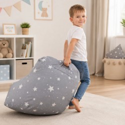 Детски Пуф Кресло GINGER HOME Little Stars, 100% Памук, Сив Барбарон Със Звезди, 55x44x55 см - JW-024-G - view 6
                  