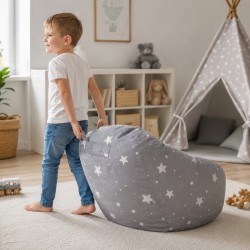 Детски Пуф Кресло GINGER HOME Little Stars, 100% Памук, Сив Барбарон Със Звезди, 55x44x55 см - JW-024-G - view 8
                  