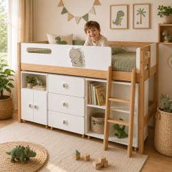 Детско Комбинирано Легло GINGER HOME DINO с Етажерка, Шкаф, Скрин и Подматрачна Рамка, 90x200 см - SRK-58 - view 1