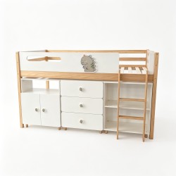 Детско Комбинирано Легло GINGER HOME DINO с Етажерка, Шкаф, Скрин и Подматрачна Рамка, 90x200 см - SRK-58 - view 3
                  
