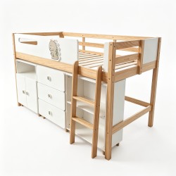 Детско Комбинирано Легло GINGER HOME DINO с Етажерка, Шкаф, Скрин и Подматрачна Рамка, 90x200 см - SRK-58 - view 4
                  