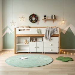 Детско Комбинирано Легло GINGER HOME DINO с Етажерка, Шкаф, Скрин и Подматрачна Рамка, 90x200 см - SRK-58 - view 12
                  