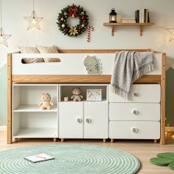 Детско Комбинирано Легло GINGER HOME DINO с Етажерка, Шкаф, Скрин и Подматрачна Рамка, 90x200 см - SRK-58 - view 16
                  