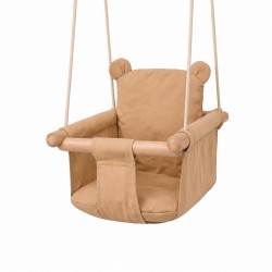 Детска Дървена Люлка Мече GINGER HOME – Мека Памучна Седалка, до 30 кг, 28×28×196 см - W01D203 - view 1