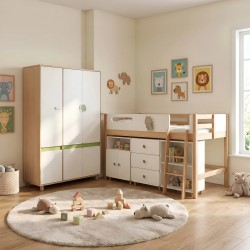 Комплект Мебели за Детска Стая GINGER HOME DINO с Комбинирано Легло 90x200 см, Гардероб, Шкафове, Скрин, Етажерка и Подматрачна  - SR-D - view 1