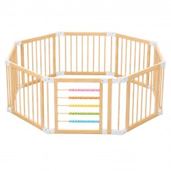 Детска Дървена Кошара за Игра GINGER HOME, 8 Панела, с Вратичка, Бизи Борд и Защитно Заключване, Масивен Новозеландски Бор, 140x - EW-01 - view 1