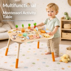 Детска Активна Маса GINGER HOME, Монтесори Център за игра 6 в 1, Масивно Дърво, 46x30.5x43.5 см - HL001 - view 3
                  