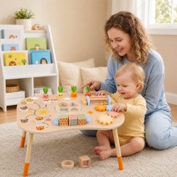 Детска Активна Маса GINGER HOME, Монтесори Център за игра 6 в 1, Масивно Дърво, 46x30.5x43.5 см - HL001 - view 8
                  