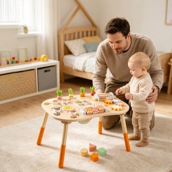 Детска Активна Маса GINGER HOME, Монтесори Център за игра 6 в 1, Масивно Дърво, 46x30.5x43.5 см - HL001 - view 11
                  