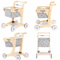 Детска Дървена Проходилка GINGER HOME, Количка за Пазаруване с Кош, Играчка за Бутане, Монтесори, 52 см - HL003 - view 4
                  