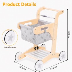 Детска Дървена Проходилка GINGER HOME, Количка за Пазаруване с Кош, Играчка за Бутане, Монтесори, 52 см - HL003 - view 13
                  