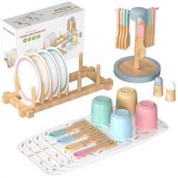 Детски Дървен Сервиз за Хранене 33 части GINGER HOME – Комплект за Ролева Игра с Чинии, Чаши, Прибори и Поставки - HL007 - view 1