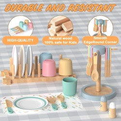 Детски Дървен Сервиз за Хранене 33 части GINGER HOME – Комплект за Ролева Игра с Чинии, Чаши, Прибори и Поставки - HL007 - view 7
                  
