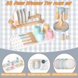 Детски Дървен Сервиз за Хранене 33 части GINGER HOME – Комплект за Ролева Игра с Чинии, Чаши, Прибори и Поставки - HL007 - view 9
                  