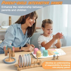 Детски Дървен Сервиз за Хранене 33 части GINGER HOME – Комплект за Ролева Игра с Чинии, Чаши, Прибори и Поставки - HL007 - view 10
                  