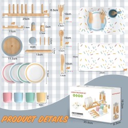 Детски Дървен Сервиз за Хранене 33 части GINGER HOME – Комплект за Ролева Игра с Чинии, Чаши, Прибори и Поставки - HL007 - view 12
                  