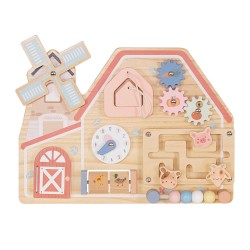 Дървена Монтесори Активна Дъска GINGER HOME, Ферма с Мелница, Лабиринт, Часовник и Зъбни Колела, 33x24x5 см - W12D824 - view 1