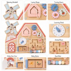 Дървена Монтесори Активна Дъска GINGER HOME, Ферма с Мелница, Лабиринт, Часовник и Зъбни Колела, 33x24x5 см - W12D824 - view 3
                  