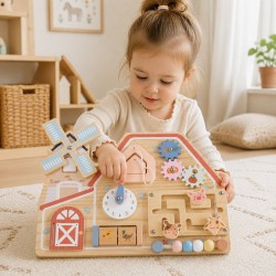 Дървена Монтесори Активна Дъска GINGER HOME, Ферма с Мелница, Лабиринт, Часовник и Зъбни Колела, 33x24x5 см - W12D824 - view 4
                  