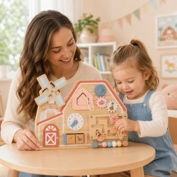 Дървена Монтесори Активна Дъска GINGER HOME, Ферма с Мелница, Лабиринт, Часовник и Зъбни Колела, 33x24x5 см - W12D824 - view 7
                  
