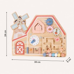 Дървена Монтесори Активна Дъска GINGER HOME, Ферма с Мелница, Лабиринт, Часовник и Зъбни Колела, 33x24x5 см - W12D824 - view 12
                  