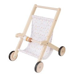 Детска Дървена Количка за Кукли GINGER HOME с Мек Текстилен Кош, Натурално Дърво, 34x46x49.5 см - W16E331B - view 1