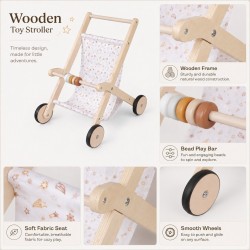 Детска Дървена Количка за Кукли GINGER HOME с Мек Текстилен Кош, Натурално Дърво, 34x46x49.5 см - W16E331B - view 3
                  