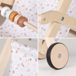 Детска Дървена Количка за Кукли GINGER HOME с Мек Текстилен Кош, Натурално Дърво, 34x46x49.5 см - W16E331B - view 7
                  