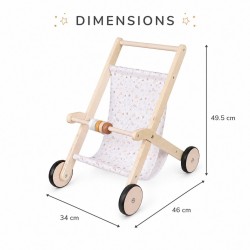Детска Дървена Количка за Кукли GINGER HOME с Мек Текстилен Кош, Натурално Дърво, 34x46x49.5 см - W16E331B - view 8
                  