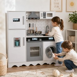 Детска Дървена Кухня GINGER HOME с Хладилник, Мивка с Течаща Вода, Микровълнова, Пералня и Електронни Функции, 97x30x94 см - W10C991 - view 5
                  