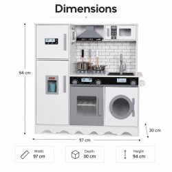 Детска Дървена Кухня GINGER HOME с Хладилник, Мивка с Течаща Вода, Микровълнова, Пералня и Електронни Функции, 97x30x94 см - W10C991 - view 12
                  