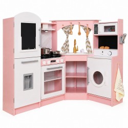 Голяма Детска Дървена Кухня GINGER HOME, Ъглова с Мивка с Течаща Вода, Звук и Светлина, Хладилник, Микровълнова, Пералня, Прозор - W10C933J - view 1