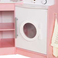 Голяма Детска Дървена Кухня GINGER HOME, Ъглова с Мивка с Течаща Вода, Звук и Светлина, Хладилник, Микровълнова, Пералня, Прозорец, Завеси и Аксесоари, 134x80x99 см - W10C933J - view 11
                  