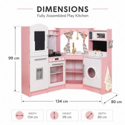 Голяма Детска Дървена Кухня GINGER HOME, Ъглова с Мивка с Течаща Вода, Звук и Светлина, Хладилник, Микровълнова, Пералня, Прозорец, Завеси и Аксесоари, 134x80x99 см - W10C933J - view 15
                  