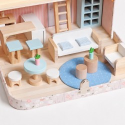 Детска Дървена Къща Куфар GINGER HOME, Преносима Мини Къща за Кукли с Мебели и Аксесоари, Розова, 30.5x20.5x10.5 см - W06A651 - view 6
                  