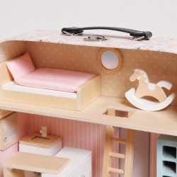 Детска Дървена Къща Куфар GINGER HOME, Преносима Мини Къща за Кукли с Мебели и Аксесоари, Розова, 30.5x20.5x10.5 см - W06A651 - view 7
                  