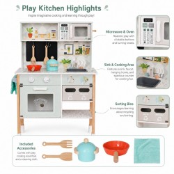 Детска Дървена Кухня GINGER HOME с Електронен Котлон, Микровълнова, Фурна, Мивка и Аксесоари, Масивно Дърво и MDF, 60x26.5x91 см - W10K066 - view 4
                  