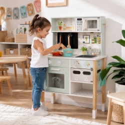Детска Дървена Кухня GINGER HOME с Електронен Котлон, Микровълнова, Фурна, Мивка и Аксесоари, Масивно Дърво и MDF, 60x26.5x91 см - W10K066 - view 5
                  