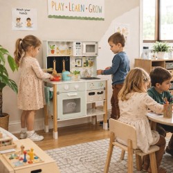 Детска Дървена Кухня GINGER HOME с Електронен Котлон, Микровълнова, Фурна, Мивка и Аксесоари, Масивно Дърво и MDF, 60x26.5x91 см - W10K066 - view 6
                  