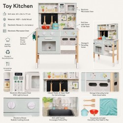 Детска Дървена Кухня GINGER HOME с Електронен Котлон, Микровълнова, Фурна, Мивка и Аксесоари, Масивно Дърво и MDF, 60x26.5x91 см - W10K066 - view 11
                  