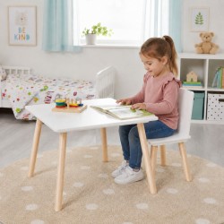 Бяло Детско Дървено Столче GINGER HOME, Скандинавски Стил, MDF и Борова Дървесина, Заоблени Ръбове, 26.8×26.8×50 см - TF6163-C - view 5
                  