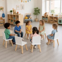 Бяло Детско Дървено Столче GINGER HOME, Скандинавски Стил, MDF и Борова Дървесина, Заоблени Ръбове, 26.8×26.8×50 см - TF6163-C - view 6
                  